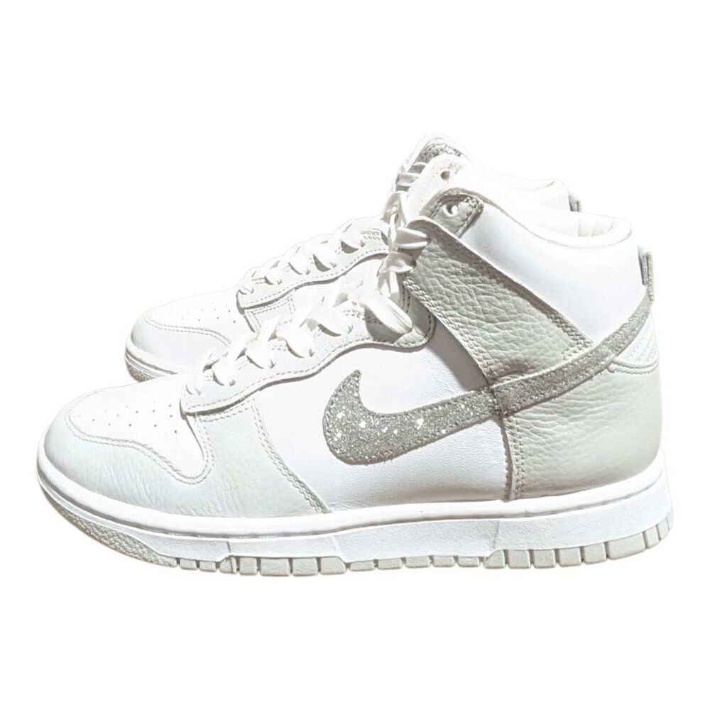 NIKE Dunk High "Silver Glitter Swoosh" Sneakers Size 7 - Picture 3 of 9